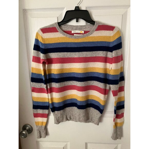 C & C California 2 Ply Cashmere Multicolor Striped Ladies Pullover Sweater XS - Picture 2 of 11
